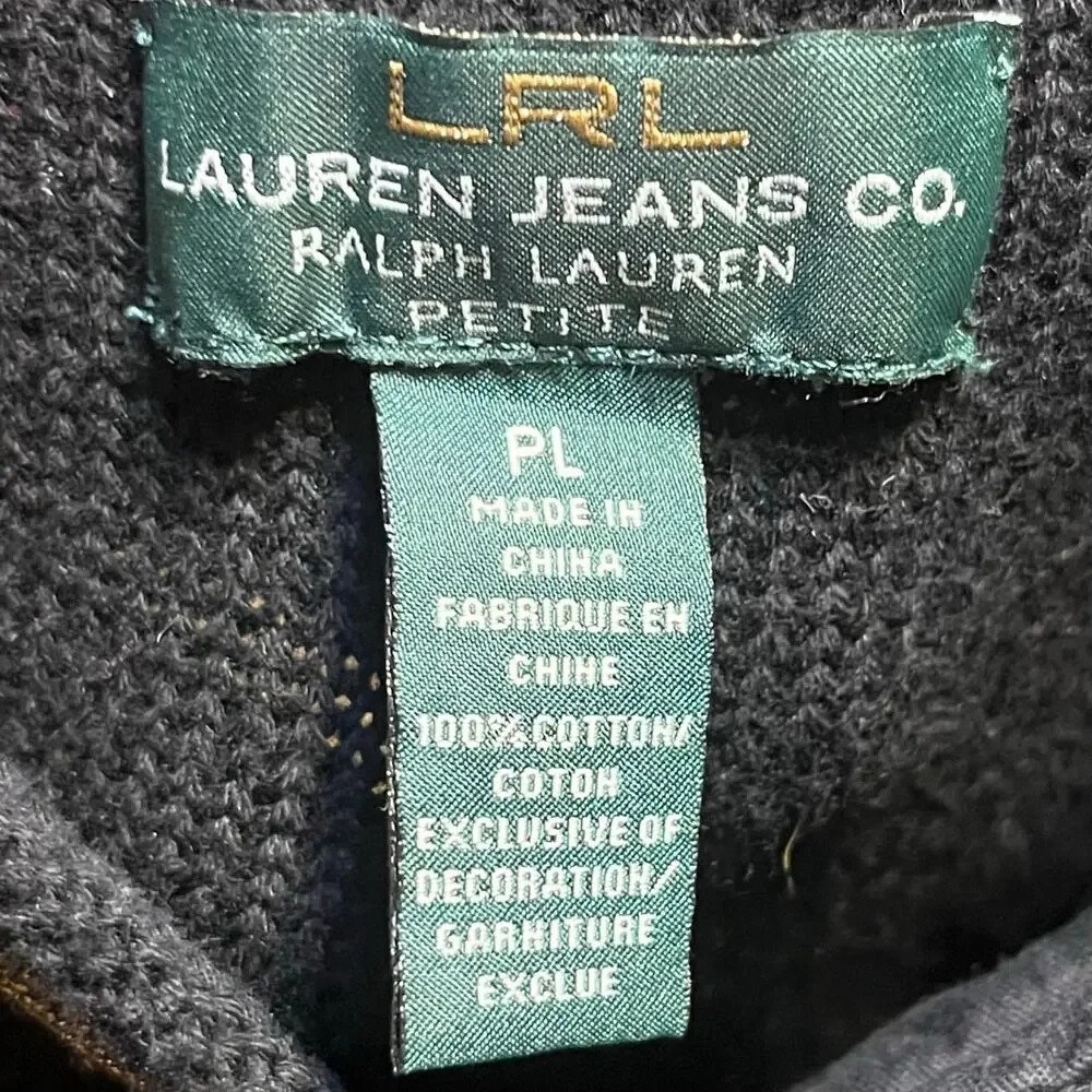 VTG LRL Lauren Jeans Womens L P Military Goldcrest Button Sweater Black Nautical - Picture 6 of 7